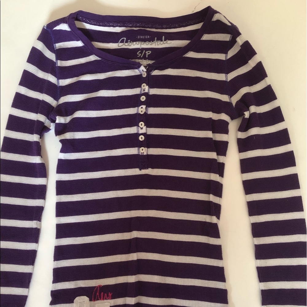 aeropostale purple+white striped long sleeve